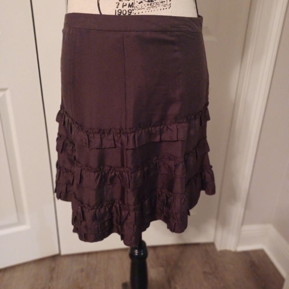 Rebecca Taylor Brown Ruffled Silk Skirt